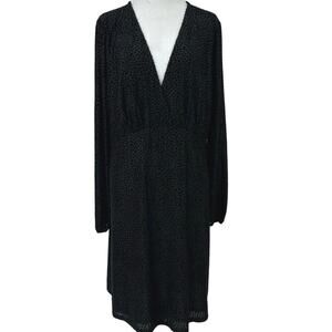 A New Day Black Flocked Polka Dot Dress XXL Long Sleeve V Neck Keyhole